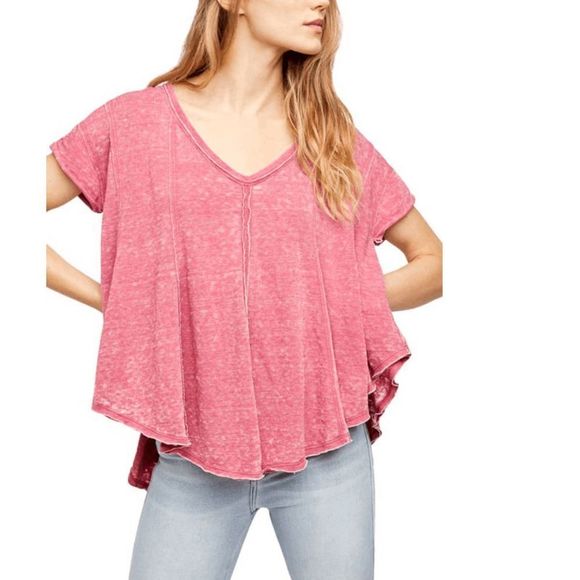 FREE PEOPLE Sammie V-neck Short Sleeve T-shirt Lovebird Pink, Size Small, MP $65 - Picture 1 of 9